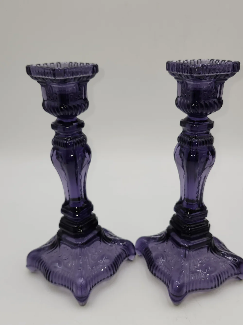 Vintage  Glass Candlestick Pair Godinger  Yorktown PURPLE AMETHYST YORKTOWN